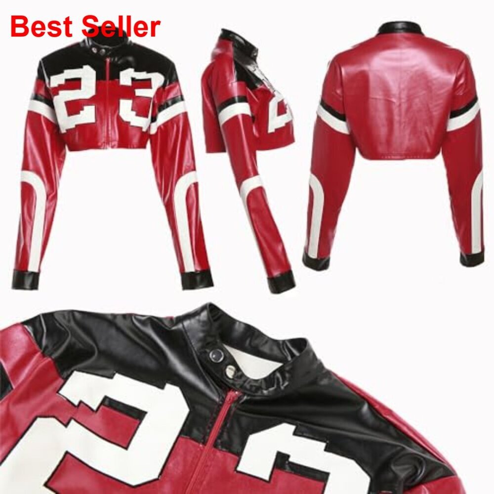 Faux Leather Cropped Motorcycle Jacket Bomber Streetwear - Picture 5 of 6